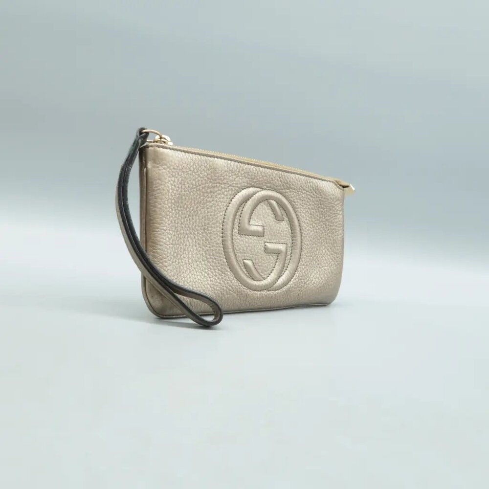 100% Authentic GUCCI Soho Champagne Leather Clutch Bag 323-091424 - Picture 3 of 12